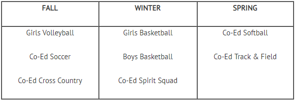 Table listing sports & seasons